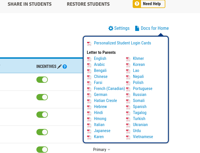 Image showing possible languages for parent letter Image showing possible languages for parent letter